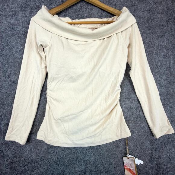 OGL Move Brami Top Women Medium Morning Mist Eco Mousse Off Shoulder Side Ruched - Picture 1 of 8